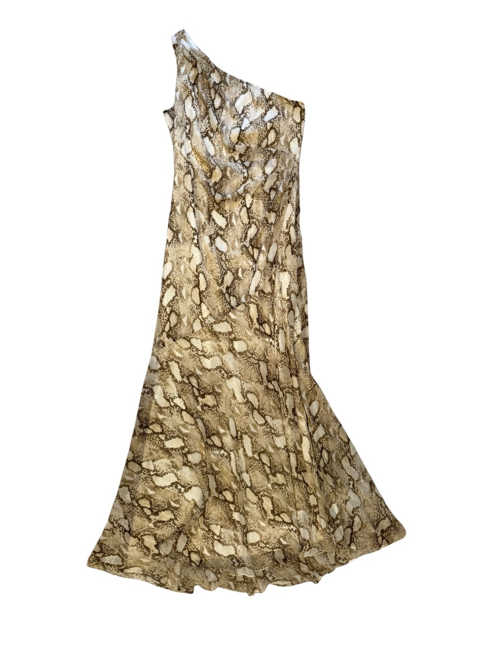 Lauren Ralph Lauren Snake Print One Shoulder Georgette Gown Dress 6 Retail $265
